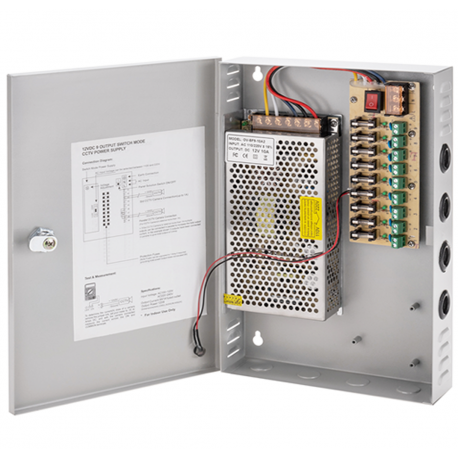 IZ-556. Fuente de alimentación centralizada de 9 salidas de 12VDC 10A 