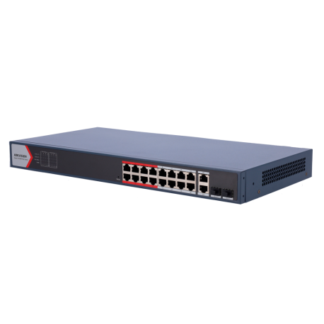 DS-3E1318P-EI(B) Switch PoE Hikvision  16 puertos RJ45 FE + 2 puertos Gigabit RJ45/SFP