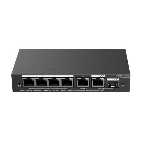 RG-ES206GS-P Reyee Switch PoE Cloud  4 Puertos PoE + 2 Puertos  Rj45 + 1 SFP Combo