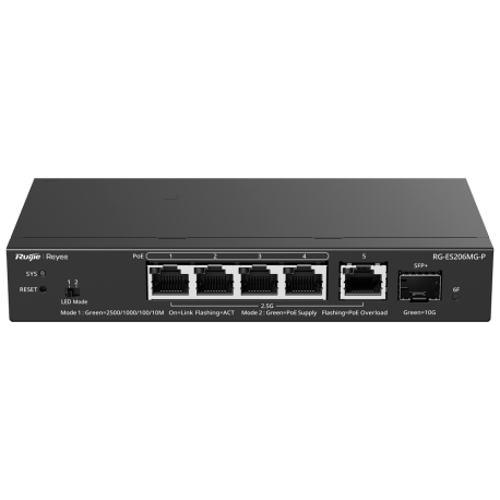 RG-ES206MG-P Reyee Switch PoE Cloud Capa 2  5 puertos PoE MultiGigabit+ 1 10Gbps SFP+